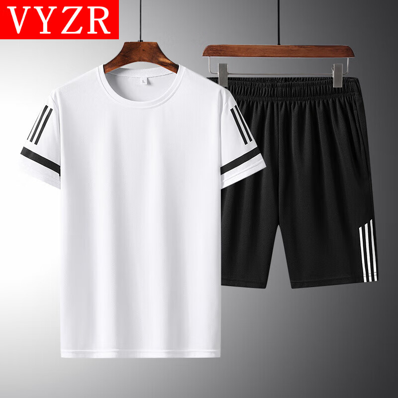 VYZR运动套装男士夏季冰丝短裤马拉松跑步速干短袖健身训练服宽松t恤 白色 M