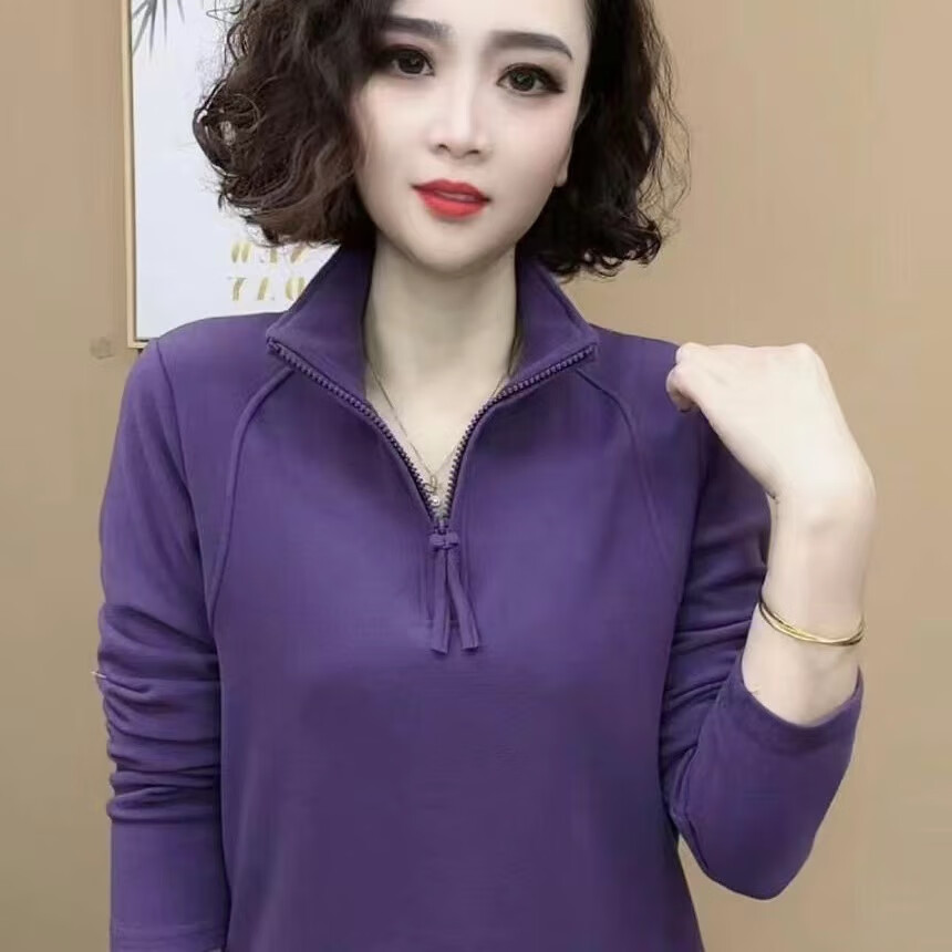 秋冬季新品时尚百搭修身显瘦半拉链打底女士上衣 紫色 5XL 建议150-160斤