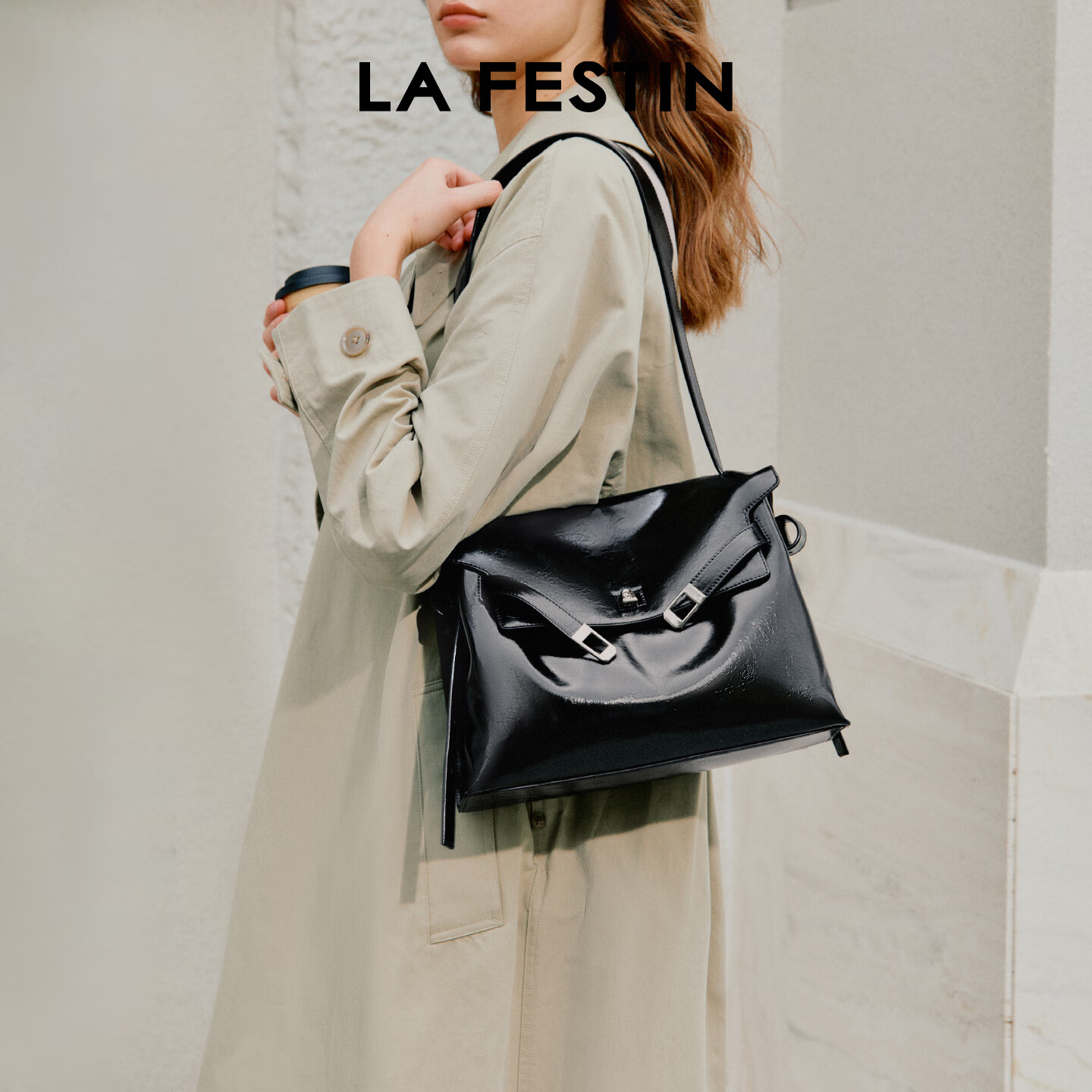 拉菲斯汀(La Festin)【徐若晗同款】抱抱包女2026新款托特腋下hobo包生日礼物送女生 慕斯黑-大号 | 可装11英寸iPad | 赠礼品袋