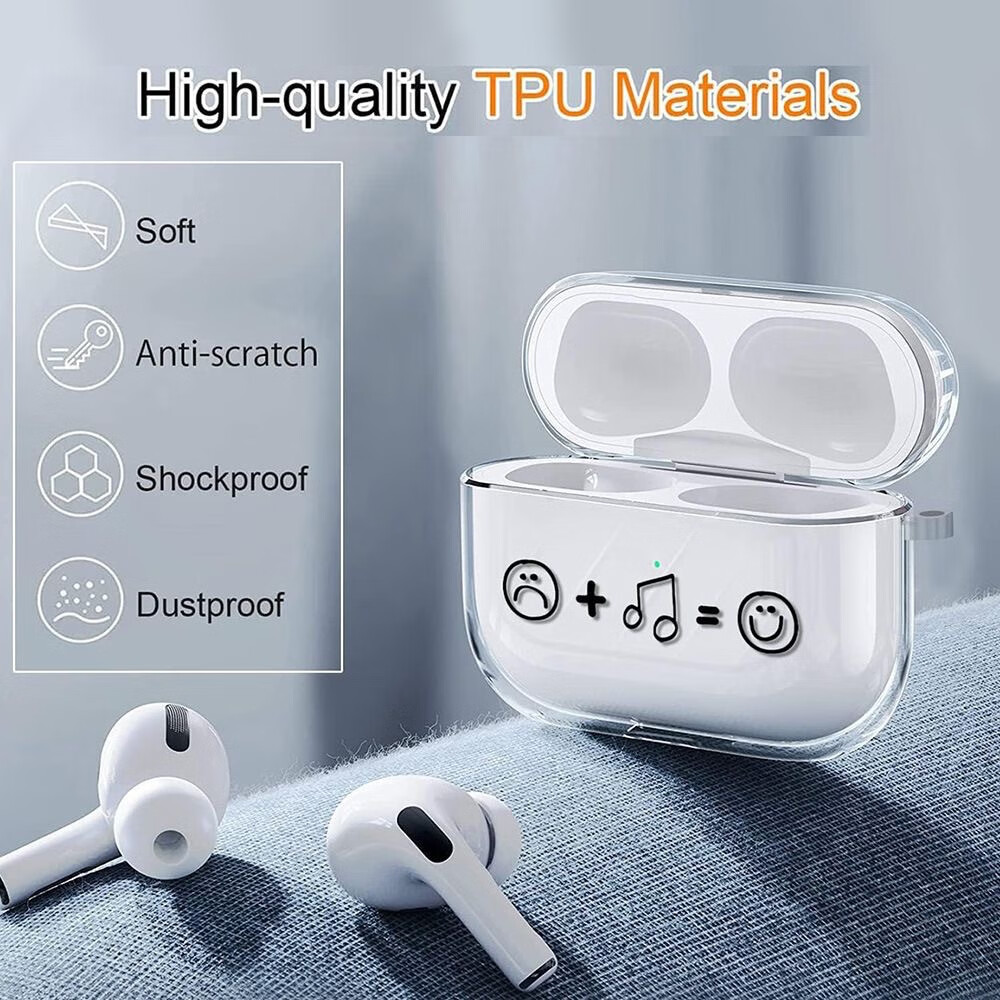 新款AirPods4代2024款苹果彩绘音符蓝牙耳机套TPU透明3代软壳pro2 TPU软壳彩绘笑脸【珠光袋装】 Airpodspro