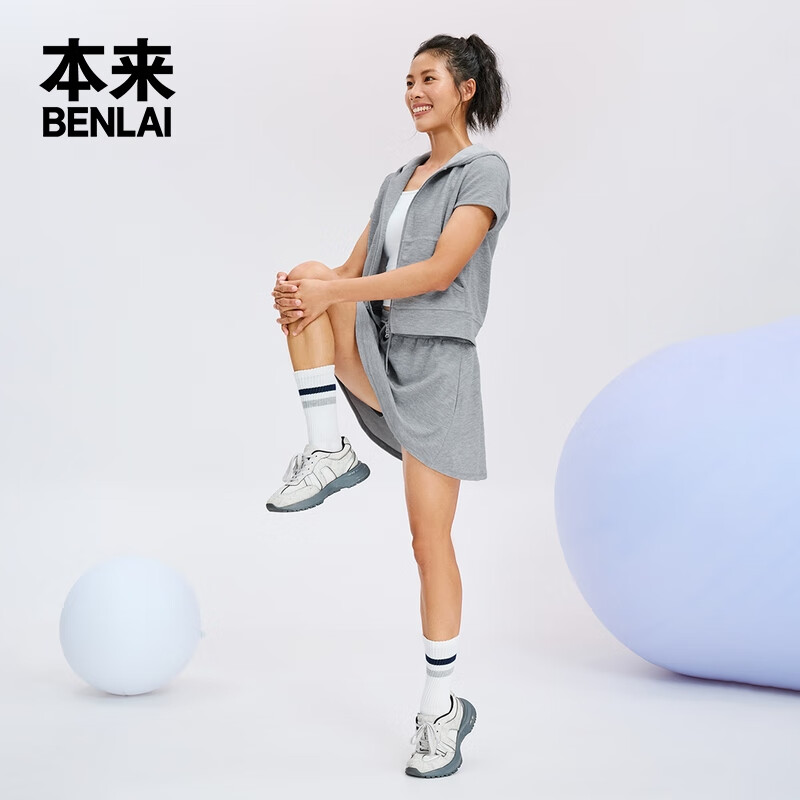 本来BENLAI女士抗菌连帽短袖夹克女2025秋季新款外套女BNT150002 冷灰 S
