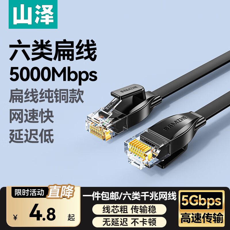 山泽 六类网线 CAT6类千兆高速网络跳线 八芯双绞非屏蔽成品网线 0.5米 仅售4.8元 山泽 六类网线 CAT6类千兆高速网络跳线 八芯双绞非屏蔽成品网线 0.5米 仅售4.8元