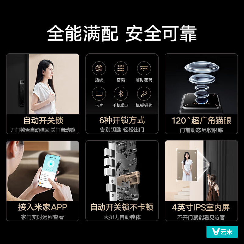 云米（VIOMI）智能门锁2A Pro猫眼大屏全自动家用防盗指纹密码锁电子锁LBT13A 可连接APP