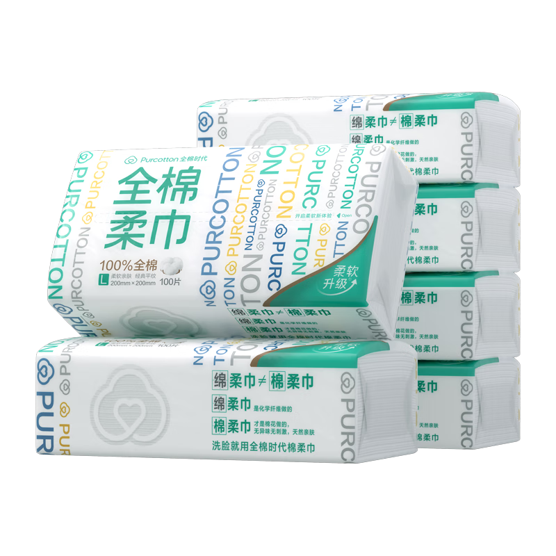 Purcotton/ȫ��ʱ�� L�봿����� һ����ϴ���� 20cm*20cm 100�� 6�� 242.73Ԫ��3��(��80.91Ԫ/��)