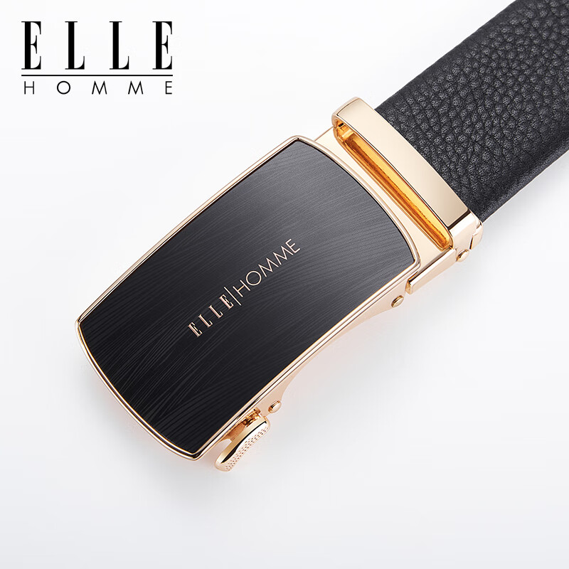 ELLE HOMME法国品牌男士皮带男自动扣真皮腰带牛皮裤带情人节礼物送男友老公 【橙色礼盒】902045时尚金色 115cm -130cm随机发(可修剪）