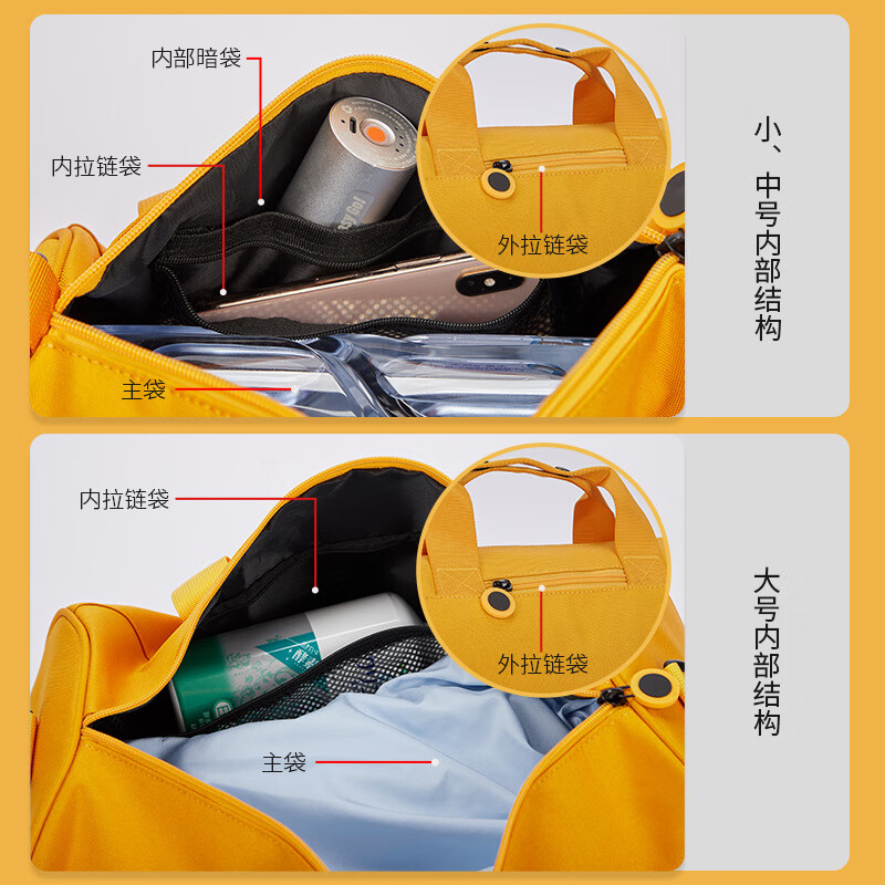 【现货直发】儿童旅行袋休闲手提行李包袋轻便舞蹈健身游泳单肩旅 墨黑色Ykk 小号27x14cm