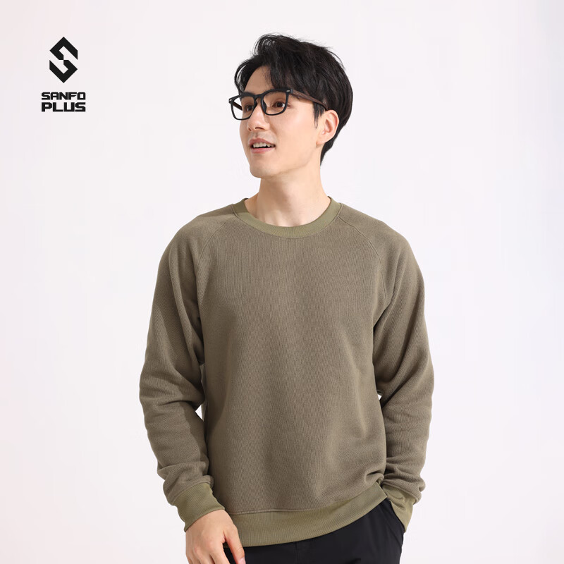 SANFO PLUS三夫户外抓绒衣轻锋毛织圆领毛衣轻便保暖男秋冬户外运动卫衣 游骑兵绿 M