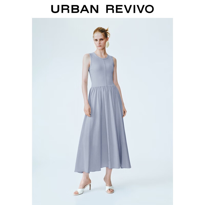 UR2025秋季新款女装拼接设计修身小黑裙无袖连衣裙UWM750087