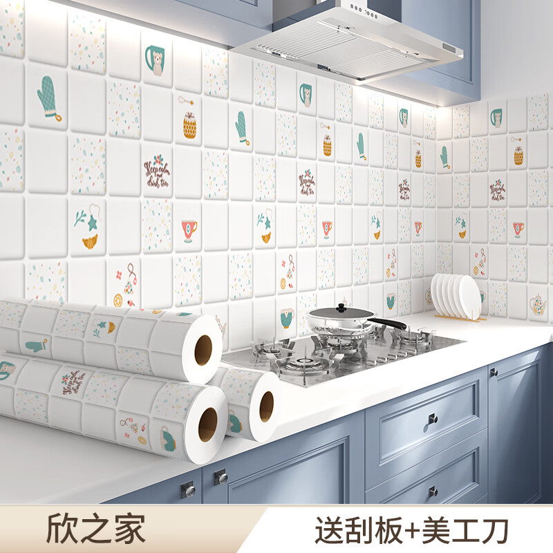 靠森 KAOOSEEN廚房貼紙?jiān)钆_上墻面廚房防水防油貼紙自粘櫥柜防潮瓷磚灶臺面防火 【防水防油】欣之家60*5M 送美工