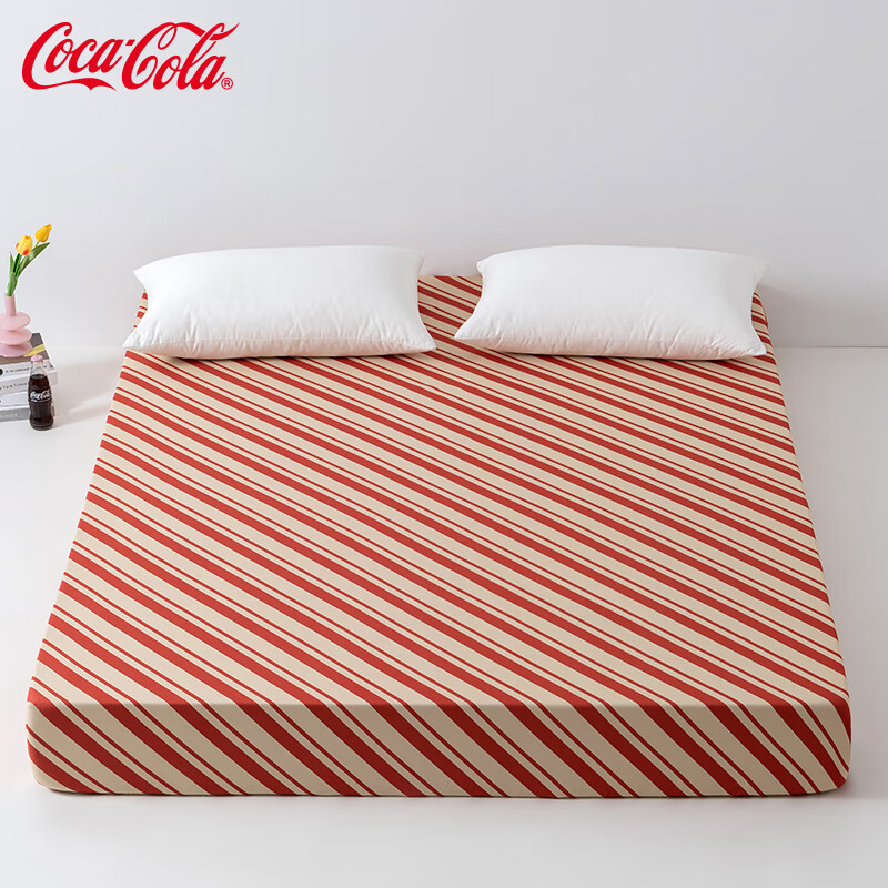 可口可乐亲肤磨毛加厚床笠单件防脏被罩 荣耀红白 180*200cm