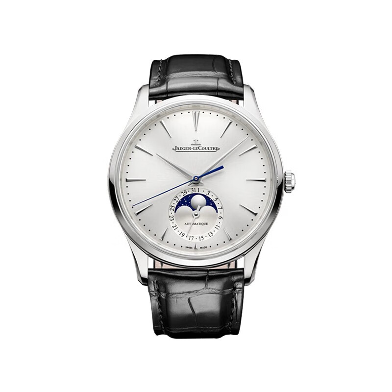 积家（Jaeger）大师系列 瑞士手表 皮带白盘 月相男表 39mm 1368430