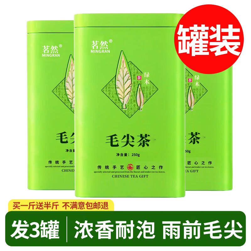 茗然買一斤送半斤2025新茶信陽原產(chǎn)毛尖綠茶春茶谷雨濃香耐泡茶葉散裝 750g （罐裝）到手一斤半