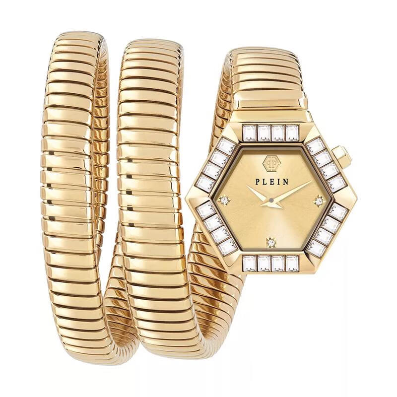 PHILIPP PLEIN女士六邊形蛇紋金離子腕表mm防水潮流珠寶風(fēng)格手表 Ip Yellow Gold ONE SIZE