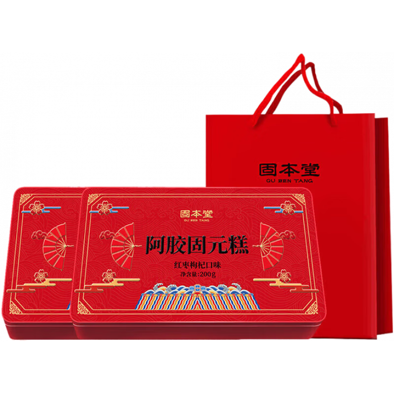 固本堂紅棗枸杞玫瑰阿膠糕女性ejiao 阿膠固元膏 紅棗枸杞阿膠固元糕2盒裝(鐵盒)