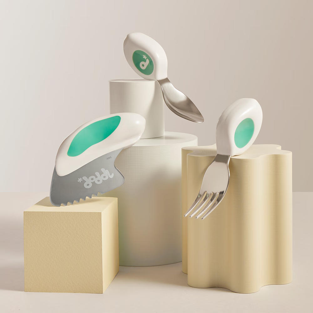 doddL英国BLW自主进食幼儿辅食勺子叉子和安全训练刀宝宝训练餐具组 湖水绿