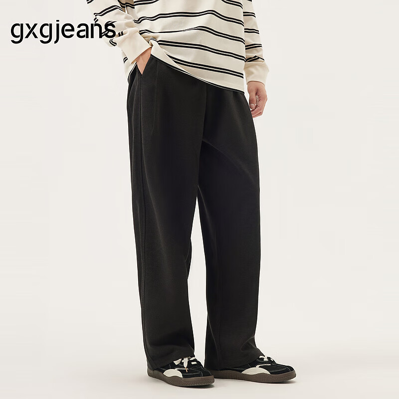 gxgjeans男装 黑色简约基础宽松直筒休闲长裤卫裤男裤 25秋新品 黑灰色 XL (180) -32码