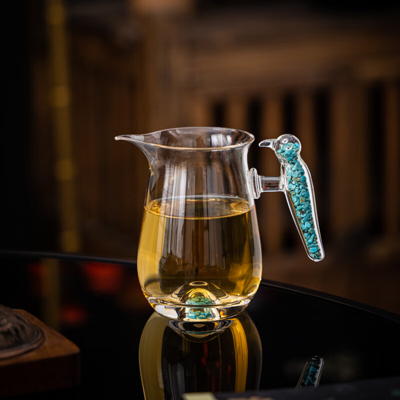 PJ公道杯玻璃公道杯松石把公道杯分享器分茶器泡茶分茶家用松石小 鸟公杯高款