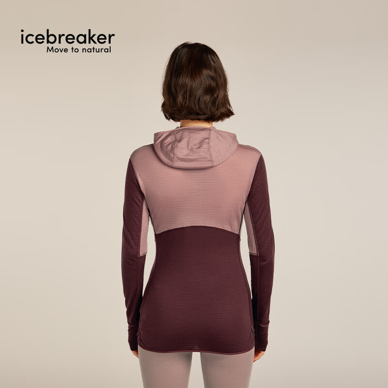 icebreaker美利奴羊毛女200 Realfleece可机洗保暖轻量户外连帽运动外套 釉陶/芥拾紫/樱粉-BA56YN M