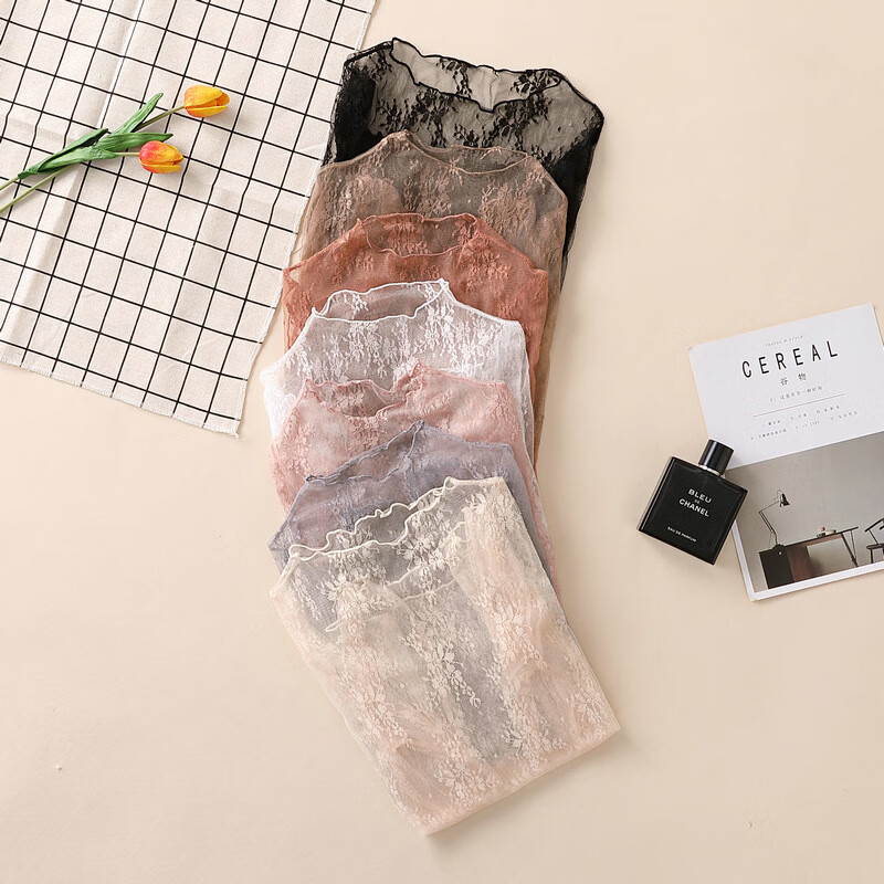 【厂家直供】2020秋冬蕾丝打底衫女长袖半高领内搭镂空雪纺洋气性 白色 (1件装) S