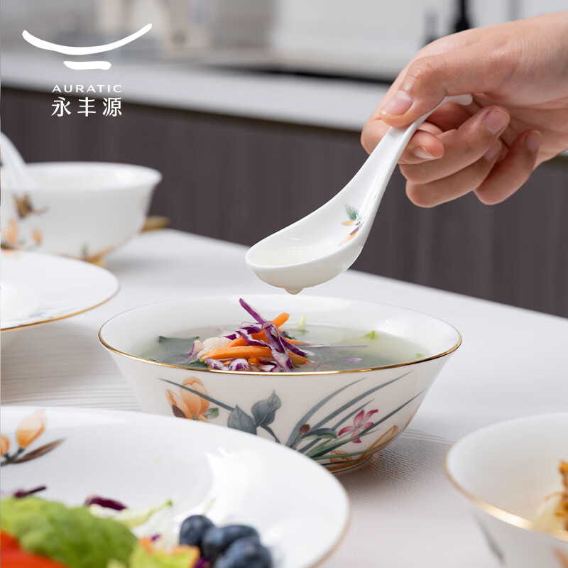 永丰源幸福春天 22头陶瓷餐具 结婚搬家 乔迁之喜 送礼礼盒碗具装 套餐 22头6人位