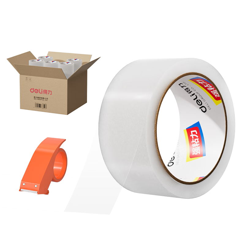 得力（deli）透明胶带高品质高粘封箱打包胶带 45mm*60y*45μm 30卷高性价比整箱装胶带 附带封箱器JD432
