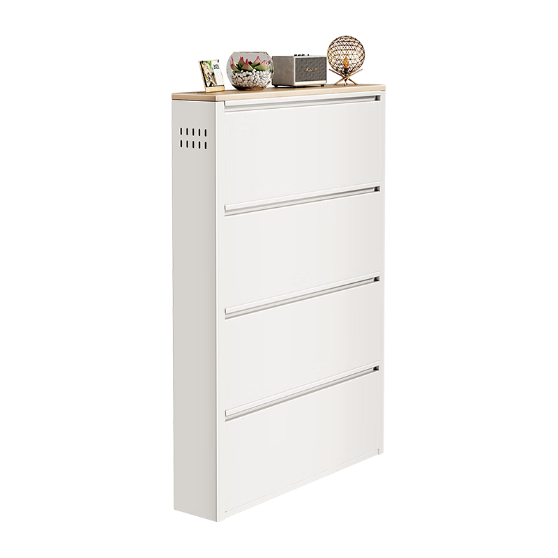 百亿补贴:帅仕(shuaishi)钢制鞋柜窄鞋架门口入户柜超薄翻斗鞋子收纳柜一体靠墙玄关储物柜 【升级第三代0.6mm】白色3层80长323.95元