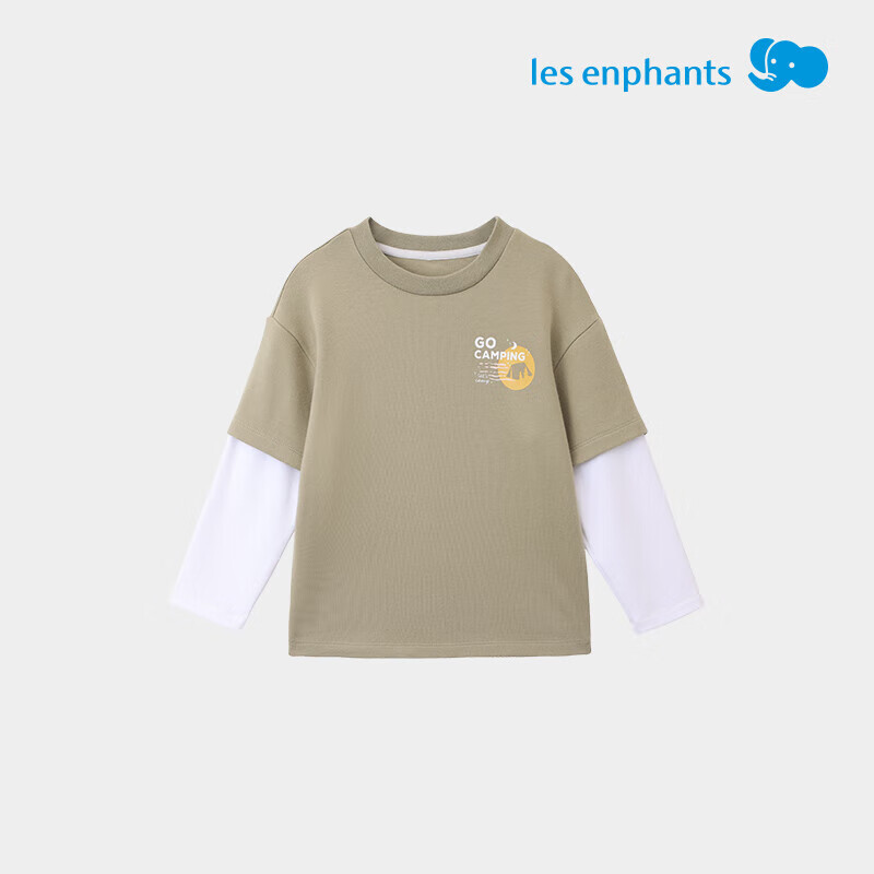 丽婴房（Les enphants）儿童长袖T恤男童女童假两件长袖上衣春秋T恤2025新品 野营绿 140 cm