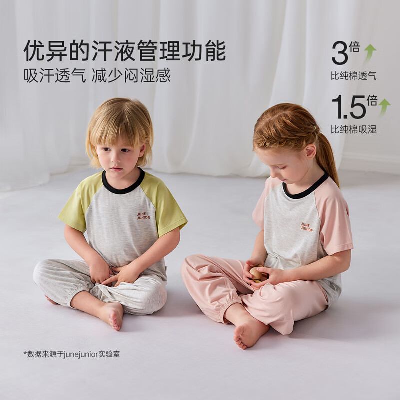 junejunior儿童家居服睡衣夏季薄款男女童短袖莱赛尔空调服 苍葭绿 120