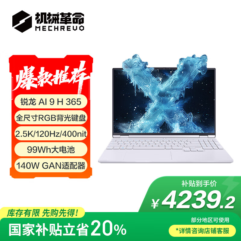 机械革命【国家补贴20%】无界15X Pro 暴风雪（AI 9H 365 32G 1T 99Wh 120Hz 2.5K )轻薄本办公笔记本电脑