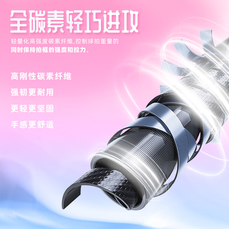 川崎（KAWASAKI）羽毛球拍空灵Pro超轻全碳素5U学生训练耐打高磅进攻型比赛单拍 空灵PRO 云霞粉【荧光黄线】5U 30磅(一级球员)全套赠品