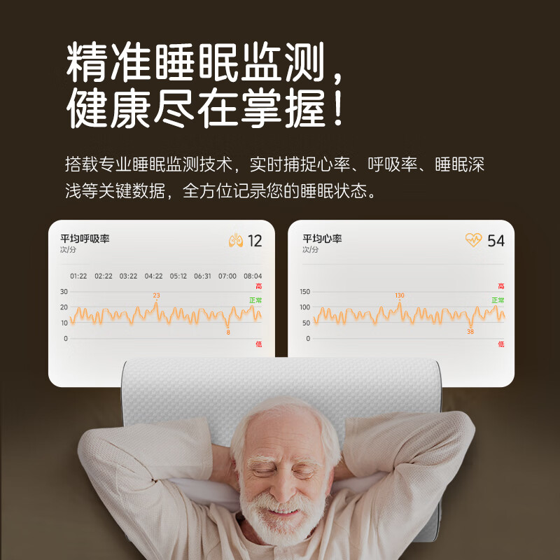 馨刻智能音乐伴眠枕心率睡眠监测护颈椎助睡眠 智能睡眠枕【睡眠心率监测+音乐伴睡】