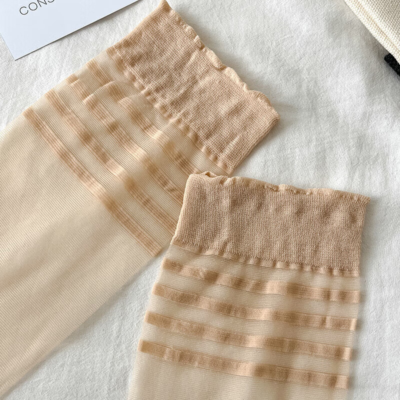 其它春夏季肉色大腿防勾丝过膝袜子长筒袜防滑四杠显瘦包芯丝丝袜 透明长筒丝袜-肤色-1双 无规格