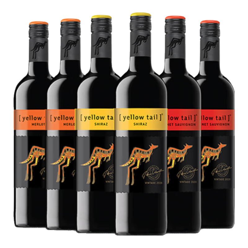 黃尾袋鼠（Yellow Tail）【官旗】世界系列西拉梅洛加本力葡萄酒組合750ml*6 紅酒中秋禮品