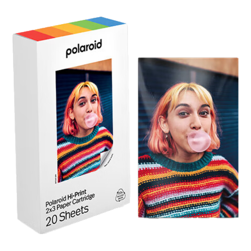 寶麗來(lái)（Polaroid）Hi·Print2×3打印機相紙盒便攜照片彩色打印紙20張帶背膠 HiPrint 2x3 袖珍相片打印機紙匣（20張
