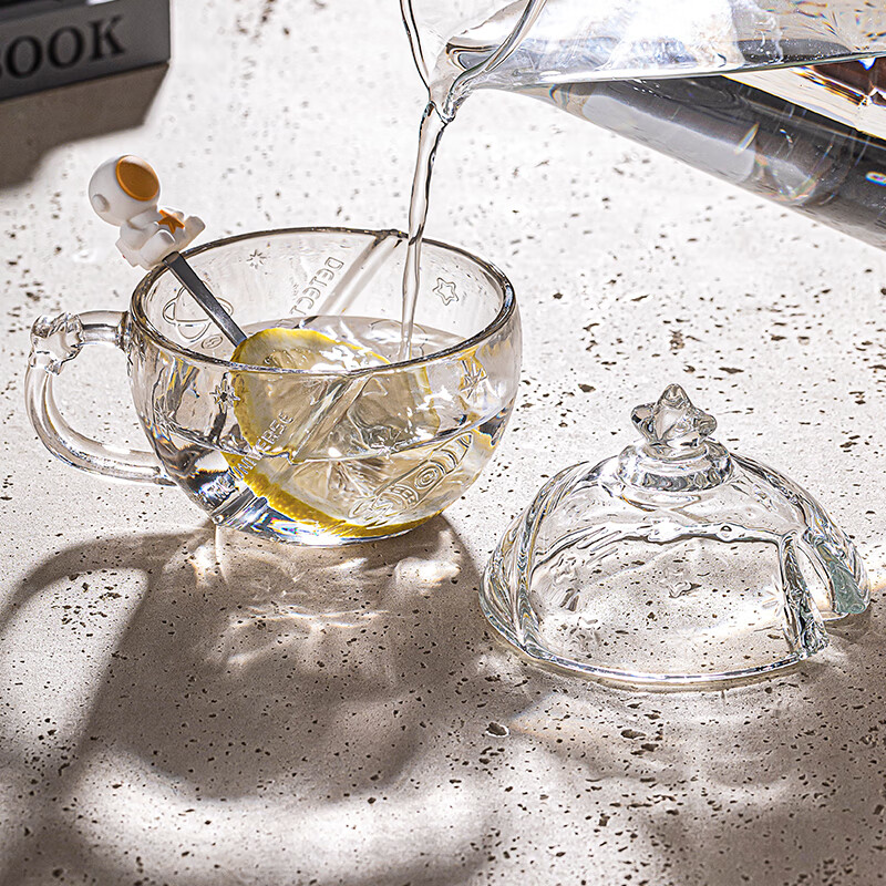 乐唯诗（LOVWISH）星空球杯玻璃杯带盖勺高颜值女生咖啡早餐喝水杯家用设计感燕麦杯 星球杯皓月白【含盖送勺】320ml*1