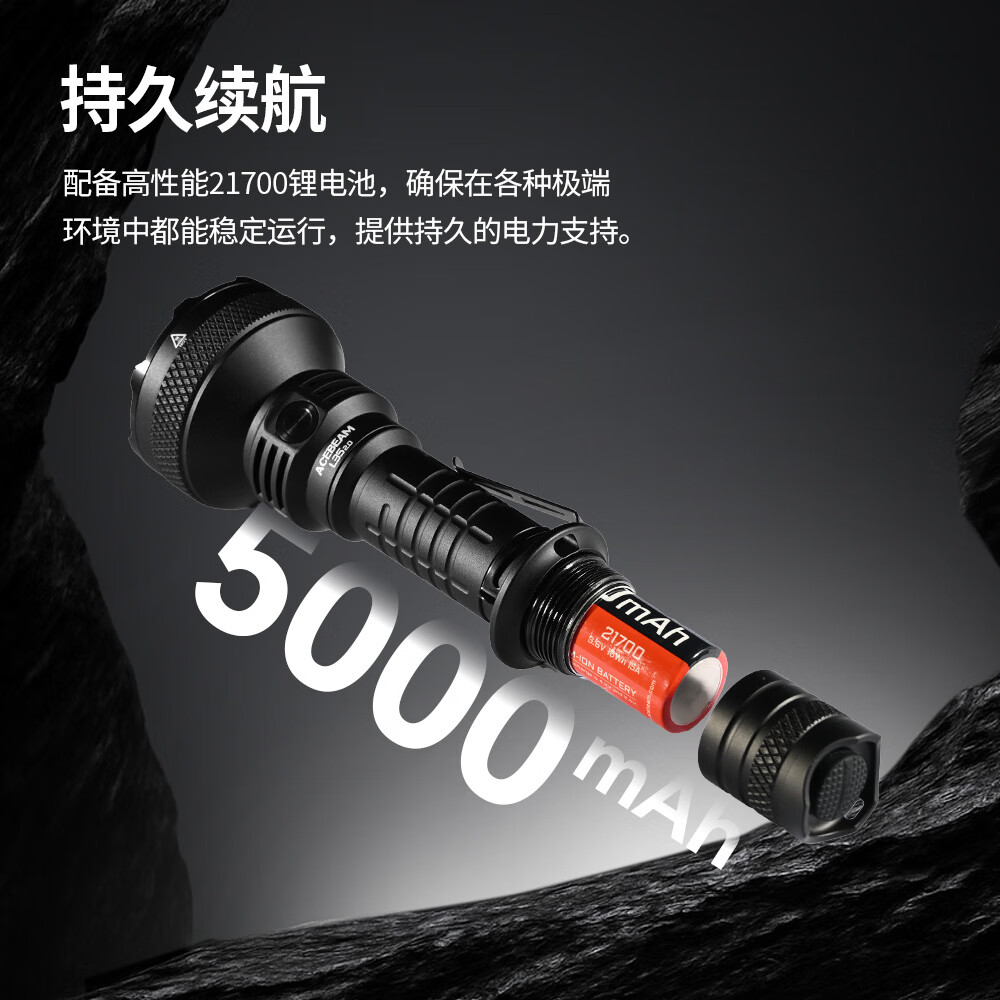 ACEBEAM L35 2.0战术手电筒强光户外防水大容量超亮家用长续航巡逻登山 经典版-黑色-XHP70.3HI-TIR透镜远泛兼顾 脚下不黑