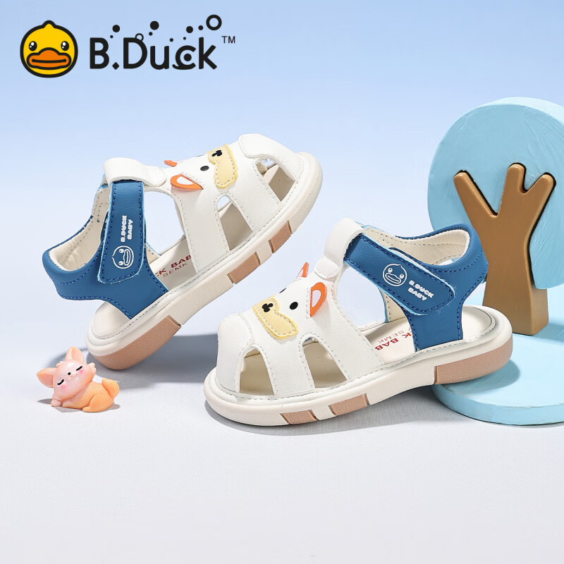 B.DuckBDuck小黃鴨童鞋寶寶包頭涼鞋新款夏季嬰兒叫叫鞋軟底兒童學(xué)步鞋 米藍 18 _適合腳長(cháng)11.6-12.3cm