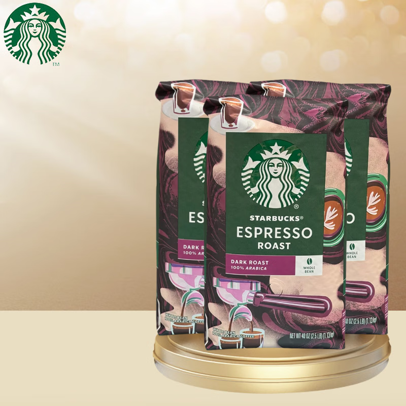 星巴克（Starbucks）美国进口意式浓缩深度烘焙咖啡豆1.13kg*3袋