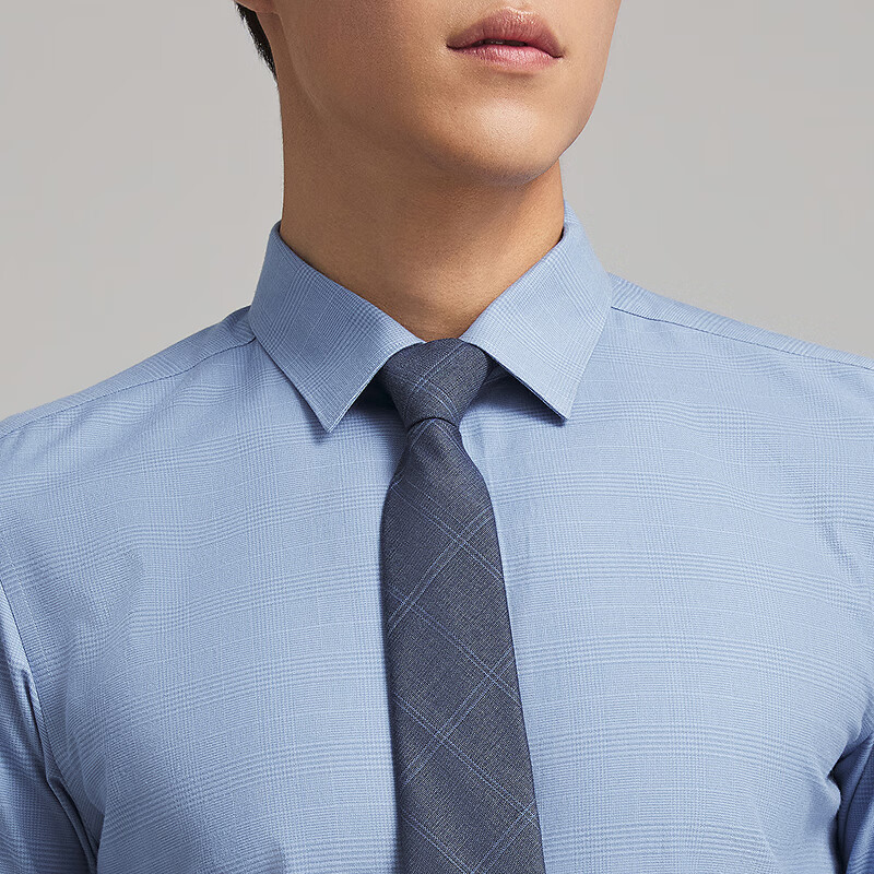雅戈尔（YOUNGOR）2025秋冬季棉混纺微起绒保暖含羊驼毛高端男士绒面长袖衬衫 浅蓝色格子VLRM119718IBY 41 （175/96Y）