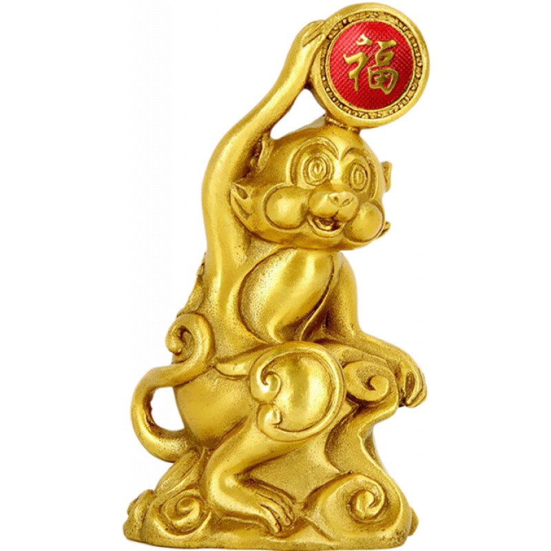 風(fēng)水閣銅猴子擺件助運氣純黃銅十二生肖吉祥物金屬猴可愛(ài)家居客廳裝飾品 高約_金猴送?？?12cm