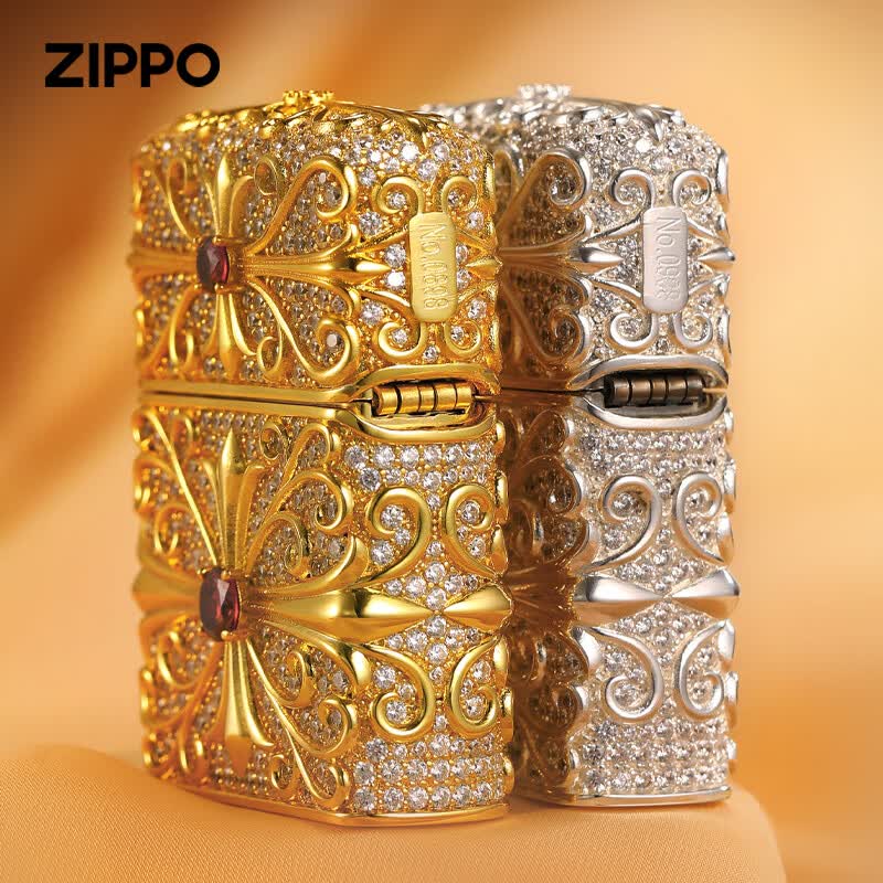 ZIPPO打火机zippo正品防风煤油火机镶嵌钻石十字花520女士专用颜值礼物 镀金款【含油套装】