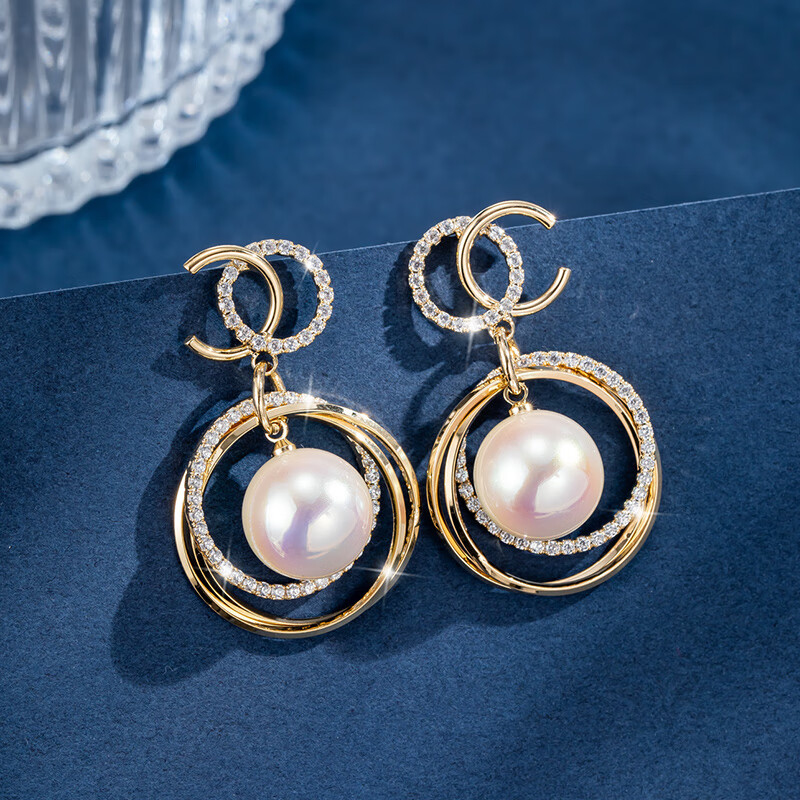 Qlady大氣珍珠耳飾小眾獨(dú)特耳環(huán)2025新款輕奢感耳墜耳釘女純銀 金色