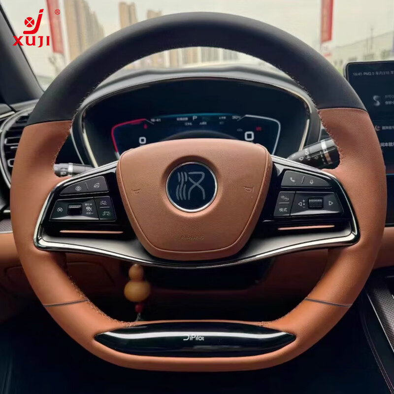 徐记方向盘套比亚迪元up汉EV唐DMI秦PLUS宋L方程豹 海豚把套手缝真皮 卡宴棕+黑皮-咖线(定制颜色) 99%专车可定制 京东折扣/优惠券
