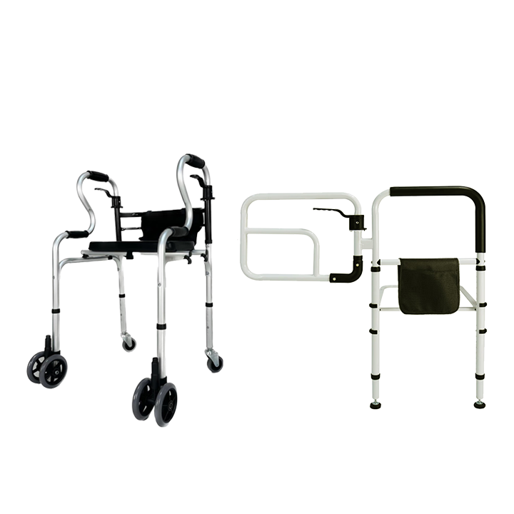 HOEA德國老人助力行走器四輪助行器老年人專(zhuān)用可坐輔助行走防摔助步器 四輪助行器帶皮坐板+床邊扶手落地加固款-08