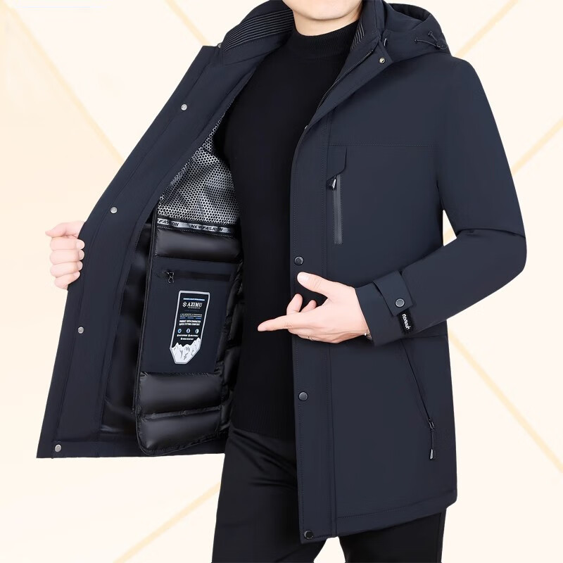 利郎男装服中年男士中长版可拆内胆休闲鹅绒加厚极寒外套 藏青 4XL 195