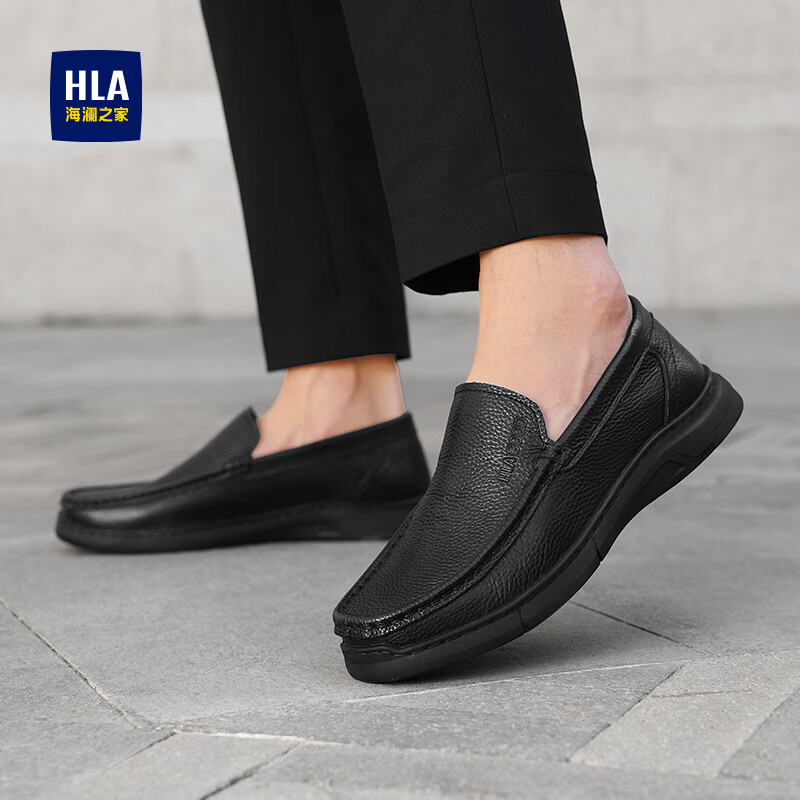 海澜之家男鞋2025新款豆豆鞋男商务休闲皮鞋真皮透气爸爸鞋一脚蹬驾车鞋男 黑色 40