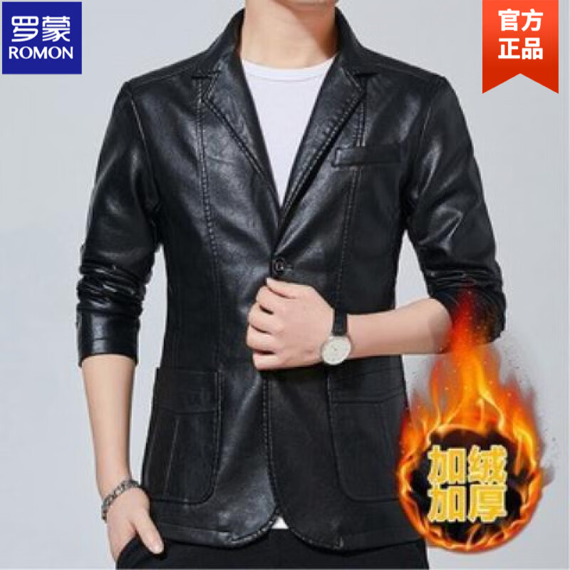 罗蒙（ROMON）皮衣男韩版潮流修身时尚商务外套男士夹克秋冬季机车皮夹克男装 黑色 加绒 2XL
