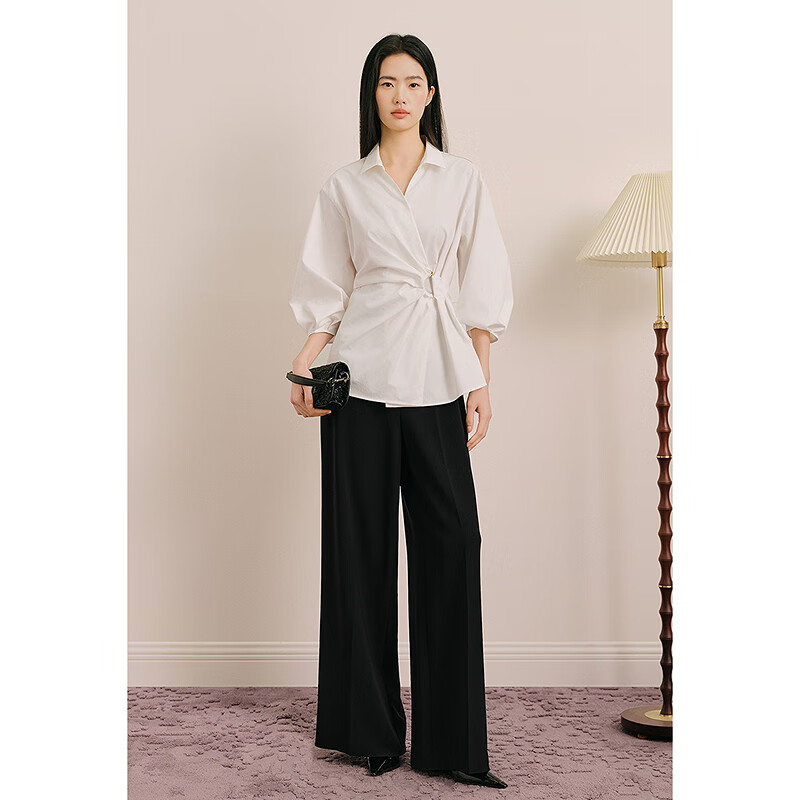 OBBLIGATO奥丽嘉朵2025秋冬新款优雅时尚D字扣本白收腰衬衫 本白 S