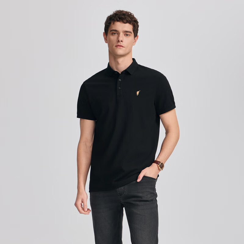 POLOWALK【3A抗菌+凉感】短袖POLO衫男士夏季新款保罗短袖衫翻领男T恤 黑色 L