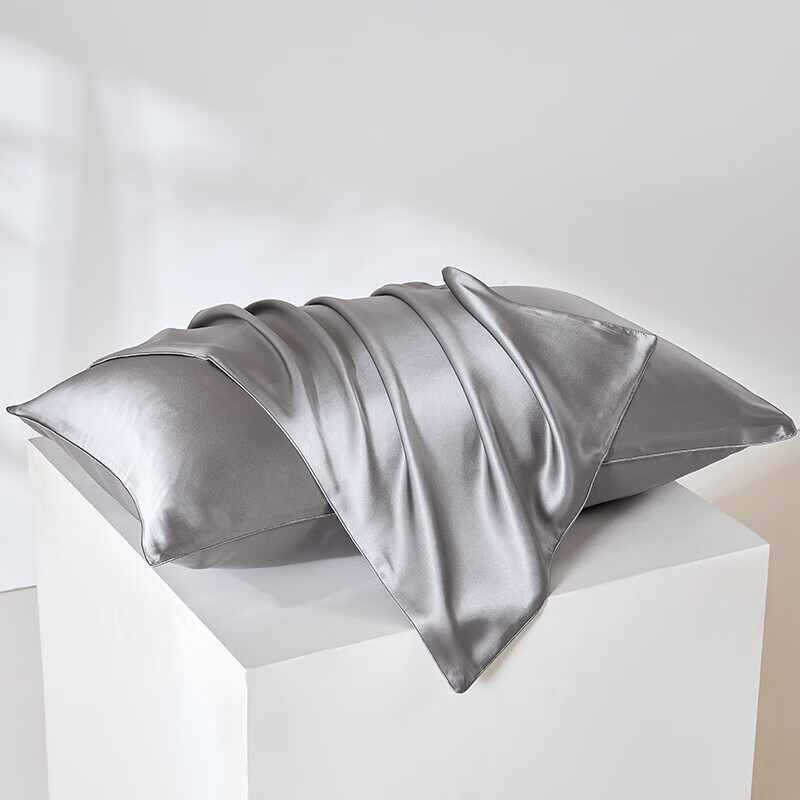 太湖雪真絲枕套單面純色經(jīng)典簡(jiǎn)約絲滑桑蠶絲枕頭套單人 冰川灰(一只裝) 48cm X74cm